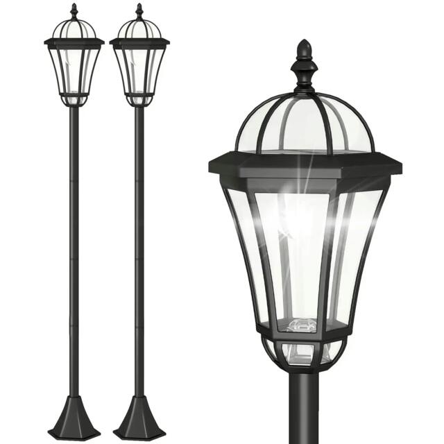 Rackhams 2 PCS 1.3M Garden Solar Lamp Post Lights Solar Powered LED Lantern Patio Pathway Walkway Outdoor Water-Resist Auto Switch 6 Hours Black - image 1