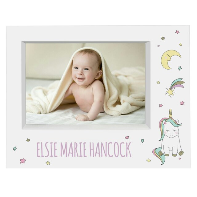 Rackhams Personalised Baby Unicorn 5x7 Landscape Box Photo Frame - image 1