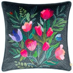 Rackhams Nature Wild Gardens Posies Velvet Cushion Cover - Navy - 43cm x 43cm - Navy - 100% Polyester - thumbnail 1