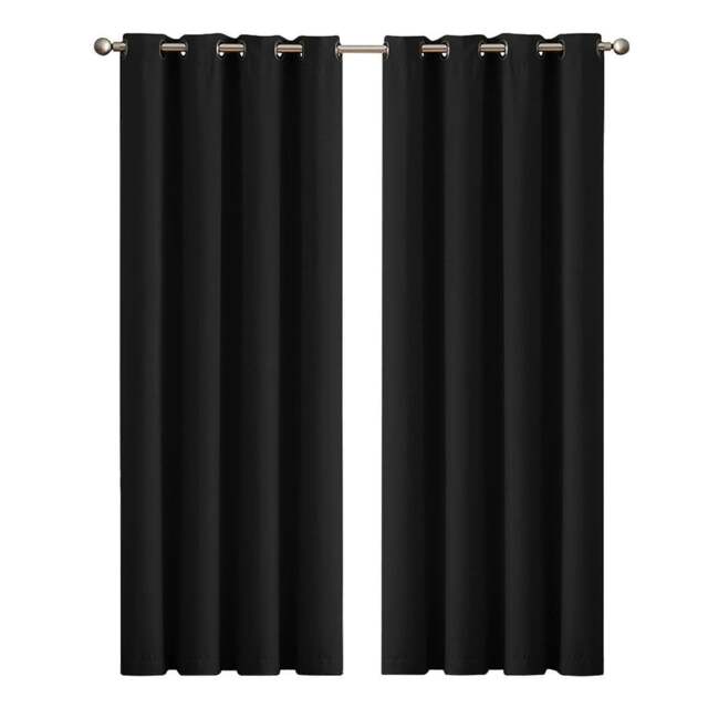 Rackhams Thick Blockout Curtains 2x Thermal Eyelet Ring 167x183cm Black Washable - image 1