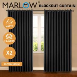 Rackhams Thick Blockout Curtains 2x Thermal Eyelet Ring 167x183cm Black Washable - thumbnail 2