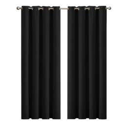 Rackhams Thick Blockout Curtains 2x Thermal Eyelet Ring 167x183cm Black Washable - thumbnail 1