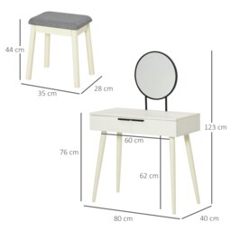 Rackhams Dressing Table Vanity Set Make Up Desk with Round Mirror & Stool White - thumbnail 3