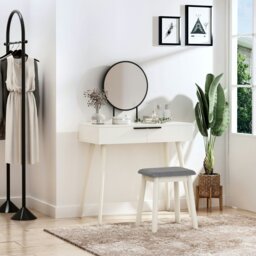 Rackhams Dressing Table Vanity Set Make Up Desk with Round Mirror & Stool White - thumbnail 4