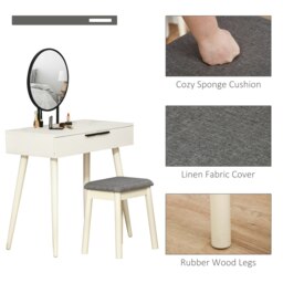 Rackhams Dressing Table Vanity Set Make Up Desk with Round Mirror & Stool White - thumbnail 5