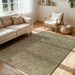 Rackhams Galey Alix Myrtle Avenue-Vintage Brown Green Grey Traditional Boho Fringe Rug - 200 x 275 cm - thumbnail 1