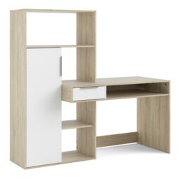 Rackhams Function Plus Desk Multi-Functional Desk with Drawer and 1 Door in White and Oak - White and Oak - 60.35 - 155.4