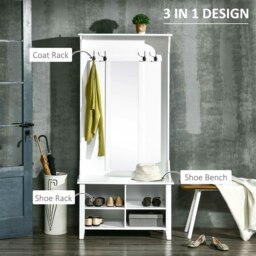 Rackhams Hallway Furniture Set Shoe Bench Storage Mirror Cabinet w/ 4 Hooks - thumbnail 3