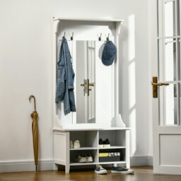 Rackhams Hallway Furniture Set Shoe Bench Storage Mirror Cabinet w/ 4 Hooks