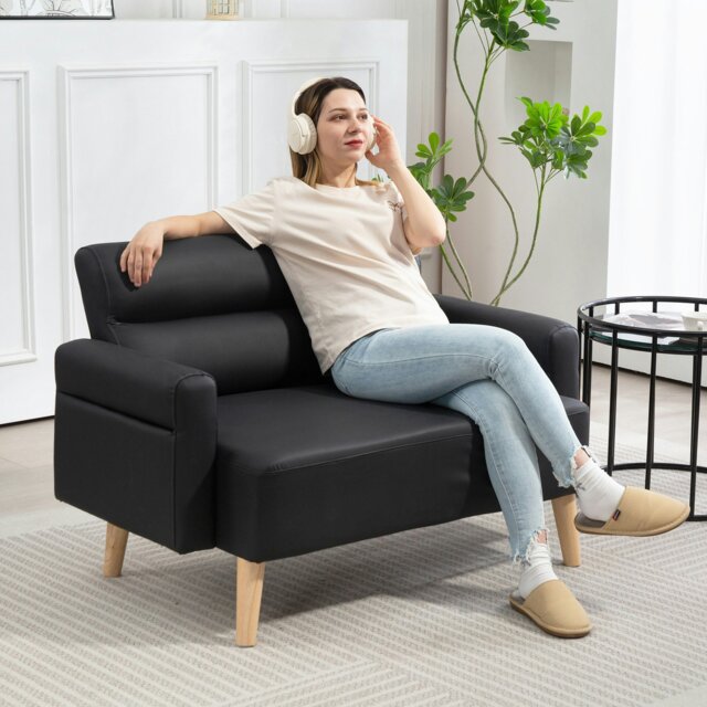 Rackhams 2 Seater Sofa Settee, Modern Faux Leather Couch with Wood Legs - Modern - Loveseat - Two Seater Sofa - image 1
