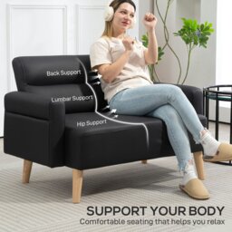 Rackhams 2 Seater Sofa Settee, Modern Faux Leather Couch with Wood Legs - Modern - Loveseat - Two Seater Sofa - thumbnail 4