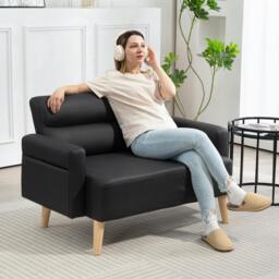 Rackhams 2 Seater Sofa Settee, Modern Faux Leather Couch with Wood Legs - Modern - Loveseat - Two Seater Sofa