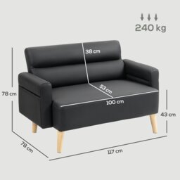 Rackhams 2 Seater Sofa Settee, Modern Faux Leather Couch with Wood Legs - Modern - Loveseat - Two Seater Sofa - thumbnail 5