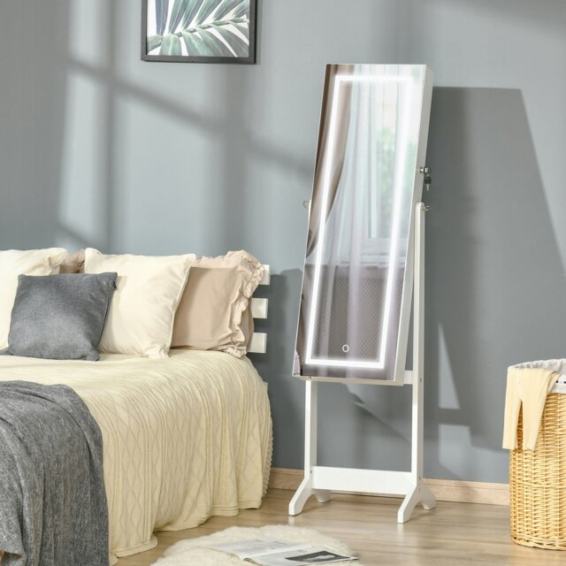 Rackhams Mirrored Jewellery Cabinet W/ LED Light Lockable Jewellery Armoire Grey - White - image 1