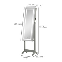 Rackhams Mirrored Jewellery Cabinet W/ LED Light Lockable Jewellery Armoire Grey - White - thumbnail 6