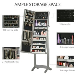 Rackhams Mirrored Jewellery Cabinet W/ LED Light Lockable Jewellery Armoire Grey - White - thumbnail 4