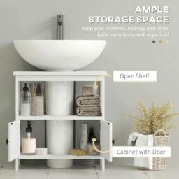 Rackhams Pedestal Under Sink Cabinet with Double Doors, Modern Bathroom Vanity Storage Unit with Shelves, White - thumbnail 5