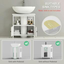 Rackhams Pedestal Under Sink Cabinet with Double Doors, Modern Bathroom Vanity Storage Unit with Shelves, White - thumbnail 4