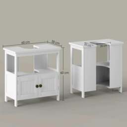 Rackhams Pedestal Under Sink Cabinet with Double Doors, Modern Bathroom Vanity Storage Unit with Shelves, White - thumbnail 3