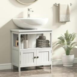 Rackhams Pedestal Under Sink Cabinet with Double Doors, Modern Bathroom Vanity Storage Unit with Shelves, White - thumbnail 2