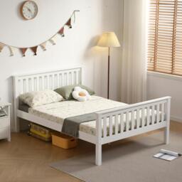 Rackhams Devon White Wooden Bed FrameDevon Solid Pine Bed Frame, Shaker Slatted Headboard and Footboard, 4 Sizes, Single to King - 4FT6 - thumbnail 3