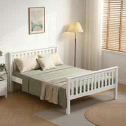 Rackhams Devon White Wooden Bed FrameDevon Solid Pine Bed Frame, Shaker Slatted Headboard and Footboard, 4 Sizes, Single to King - 4FT6 - thumbnail 4