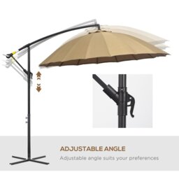 Rackhams 3(m) Cantilever Shanghai Parasol Garden Hanging Banana Sun Umbrella with Crank Handle, 18 Sturdy Ribs and Cross Base, Beige - Off-White - 2.96m x 2.96m x2.60m - thumbnail 5