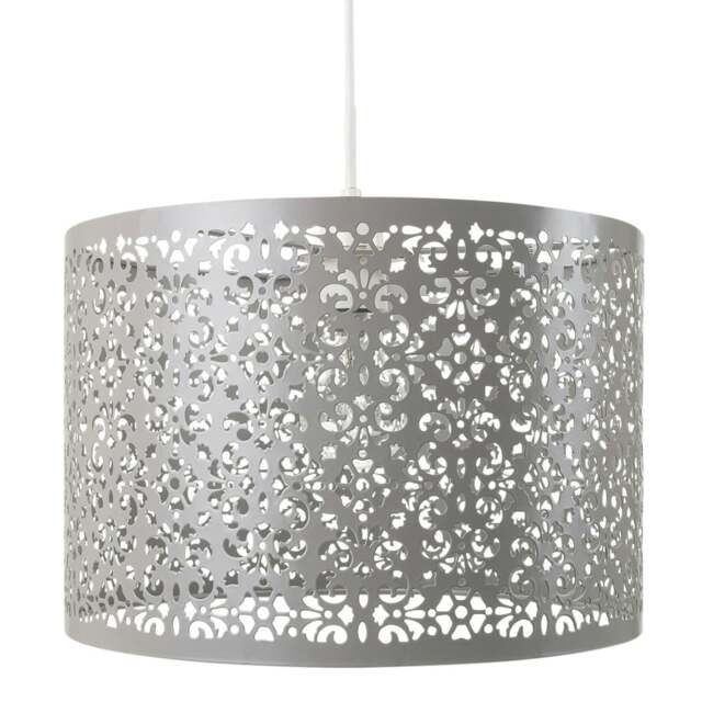 Rackhams Marrakech Designed Soft Grey Metal Pendant Light Shade with Floral Decoration - image 1