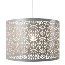 Rackhams Marrakech Designed Soft Grey Metal Pendant Light Shade with Floral Decoration - thumbnail 2