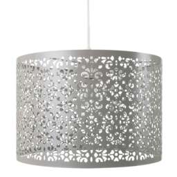 Rackhams Marrakech Designed Soft Grey Metal Pendant Light Shade with Floral Decoration - thumbnail 1
