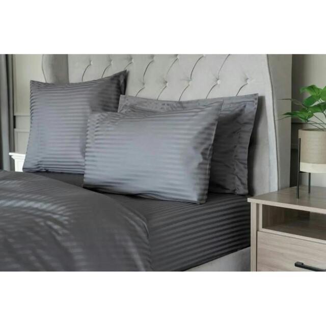 Rackhams 540 Thread Count Satin Stripe Housewife Pillowcases (Pair) - Charcoal - One Size - Charcoal - 100% Egyptian Cotton - image 1