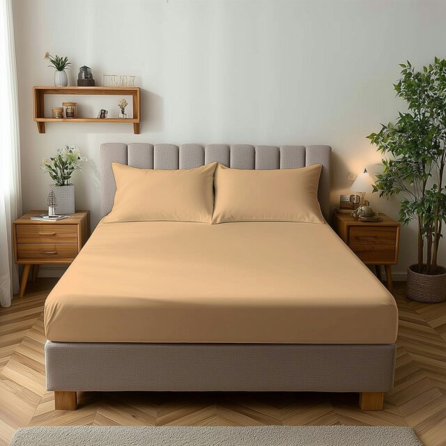 Rackhams Microfibre Soft Touch Fitted Sheet 25cm Skirt Plain Dyed Bed Linen - King - Latte - image 1
