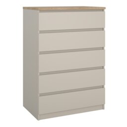 Rackhams Naia Chest of 5 Drawers in Cashmere Jackson Hickory - Cashmere & oak - Matt - Melamine