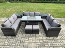 Rackhams Rattan Outdoor Garden Furniture Set with Gas Fire Pit Table, 2 Side Tables, 3 Sofas, 2 Footstools - 11 Seater - Dark Grey - thumbnail 2