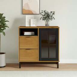 Rackhams Sideboard with Glass Door FLAM 80x40x80 cm Solid Wood Pine