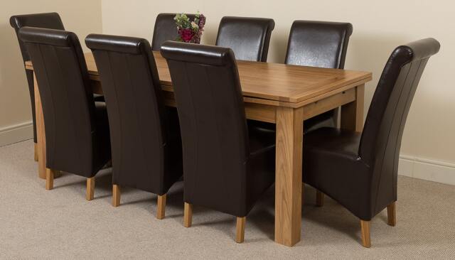 Rackhams Richmond Large Oak Extending Dining Table with Montana Leather Chairs - 8 chairs - Brown