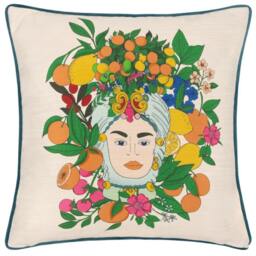Rackhams Taormina Piped Floral Cushion Cover - Teal - One Size - Teal - 100% Polyester