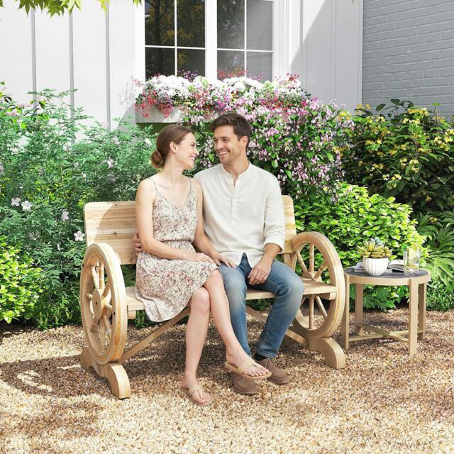 Rackhams Wooden Garden Bench Outdoor Loveseat with High Back, Natural Wood - Fir Wood - Garden Bench - Natural wood finish - image 1