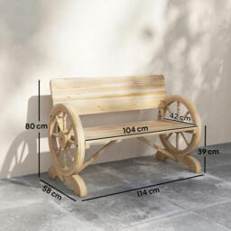 Rackhams Wooden Garden Bench Outdoor Loveseat with High Back, Natural Wood - Fir Wood - Garden Bench - Natural wood finish - thumbnail 3