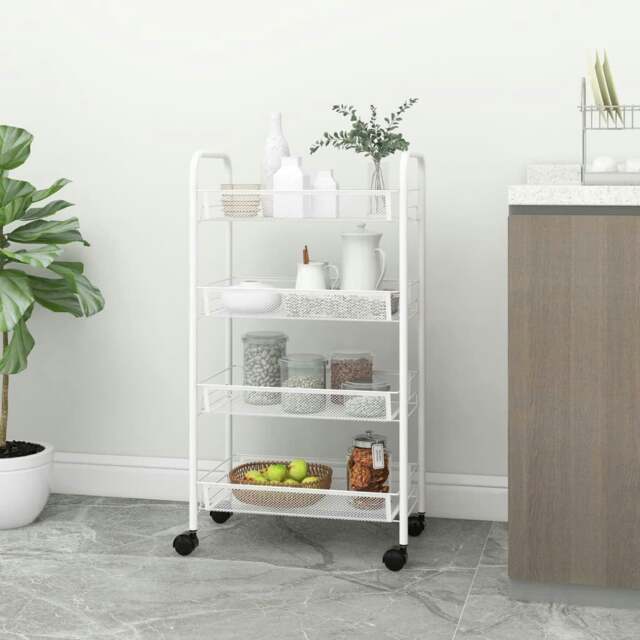 Rackhams 4-Tier Kitchen Trolley White 46x26x85 cm Iron