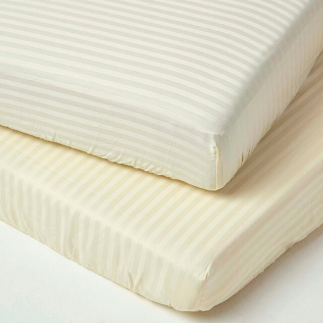 Rackhams Cotton Stripe Cot Bed Fitted Sheets 330 Thread Count, 2 Pack - Yellow