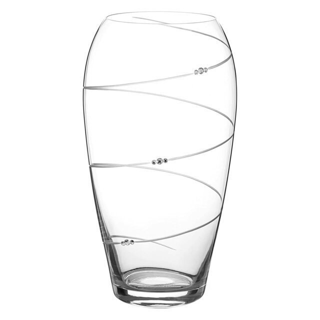 Rackhams Hand Cut Swirl Vase Adorned with Crystals by Swarovski® - 29cm - Made From Premium Lead Free Crystal Glass