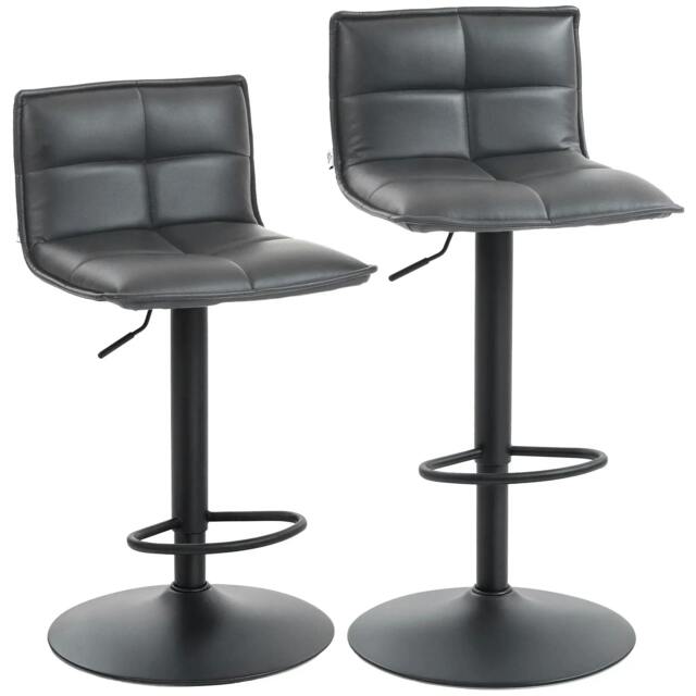 Rackhams Set of Two Modern Faux Leather Bar Stools - Dark Grey