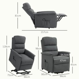 Rackhams Power Lift Recliner Electric Reclining Chair with Remote - Dark Grey - Polyester - 66W x 90D x 96Hcm - thumbnail 4