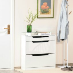 Rackhams Shoe Cabinet w/ 3 Drawers, High Gloss Front Panels w/ Glass Top White - High gloss - thumbnail 3