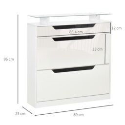 Rackhams Shoe Cabinet w/ 3 Drawers, High Gloss Front Panels w/ Glass Top White - High gloss - thumbnail 6