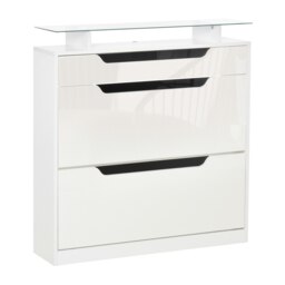 Rackhams Shoe Cabinet w/ 3 Drawers, High Gloss Front Panels w/ Glass Top White - High gloss - thumbnail 2