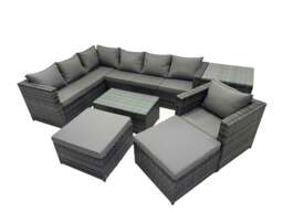 Rackhams Outdoor Rattan Rectangular Coffee Table Corner Sofa Sets Garden Furniture Set with 2 Big Stools Side Table Dark Grey Mixed - thumbnail 1