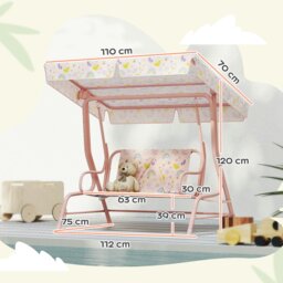 Rackhams Kids Garden Swing Chair, Swing Seat with Adjustable Canopy, Pink - thumbnail 4