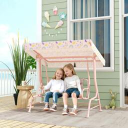 Rackhams Kids Garden Swing Chair, Swing Seat with Adjustable Canopy, Pink